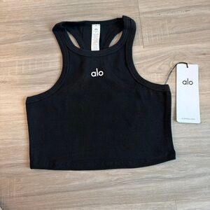ALO Yoga Black Ribbed Racerback Crop Tank
